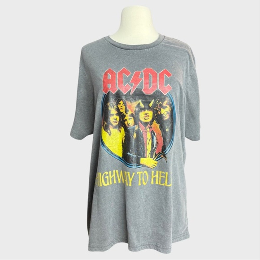 AC/DC Grey Medium Highway to Hell Band Tee Shirt Vintage-look Boho Rock Festival